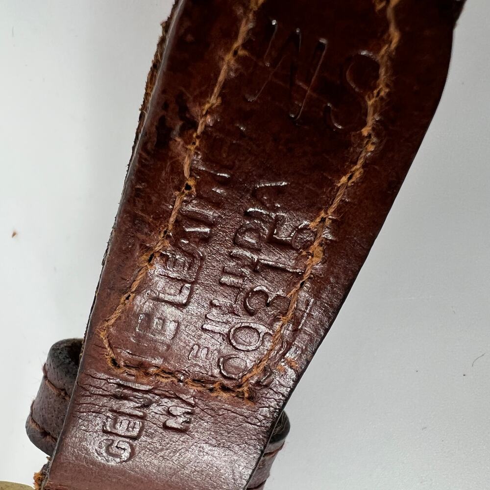 Vintage Leather Belt Womens Small Brass Buckle Braided Chain Mahogany Brown Gold - Picture 5 of 9
